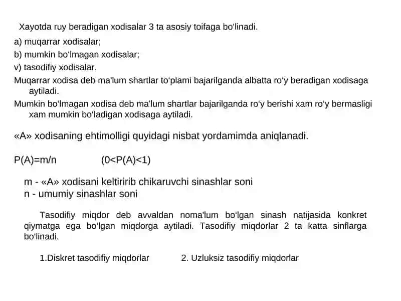 TASODIFIY JARAYONLAR 2