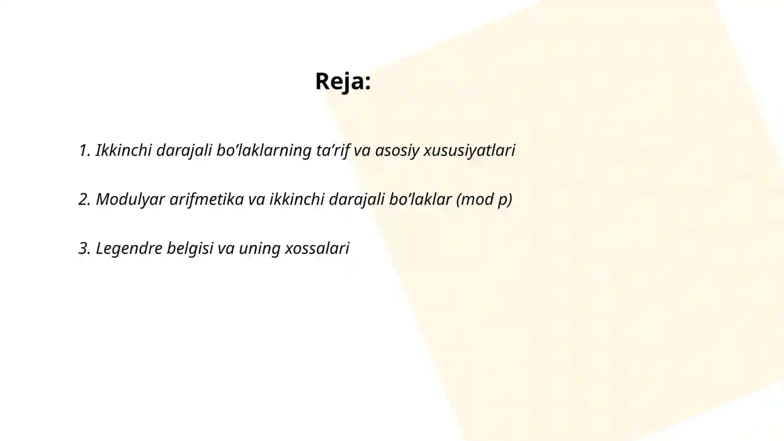 Ikkinchi darajali bo’laklar 2