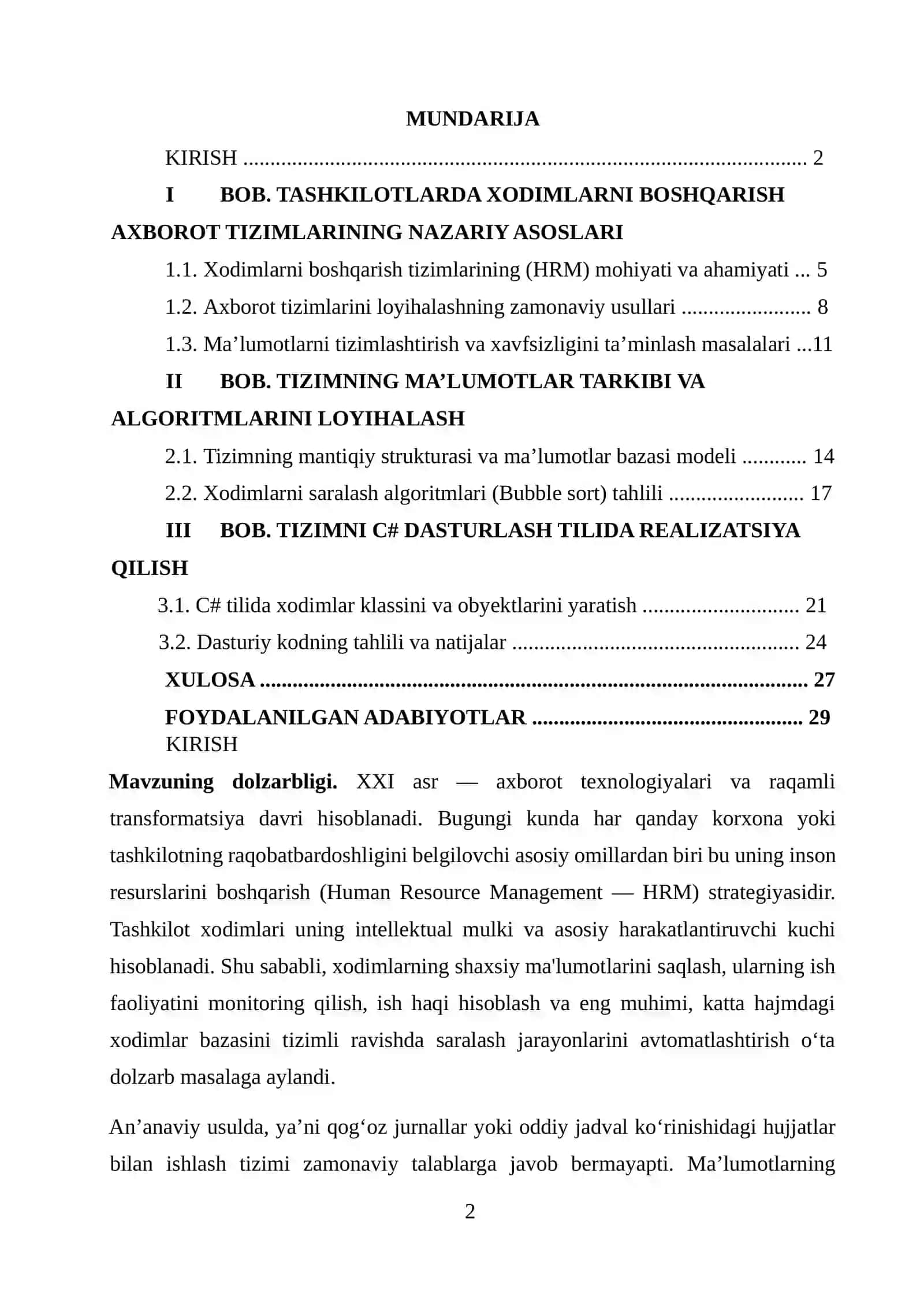 Tashkilot xodimlari malumotlarini jamlovchi tizim 2