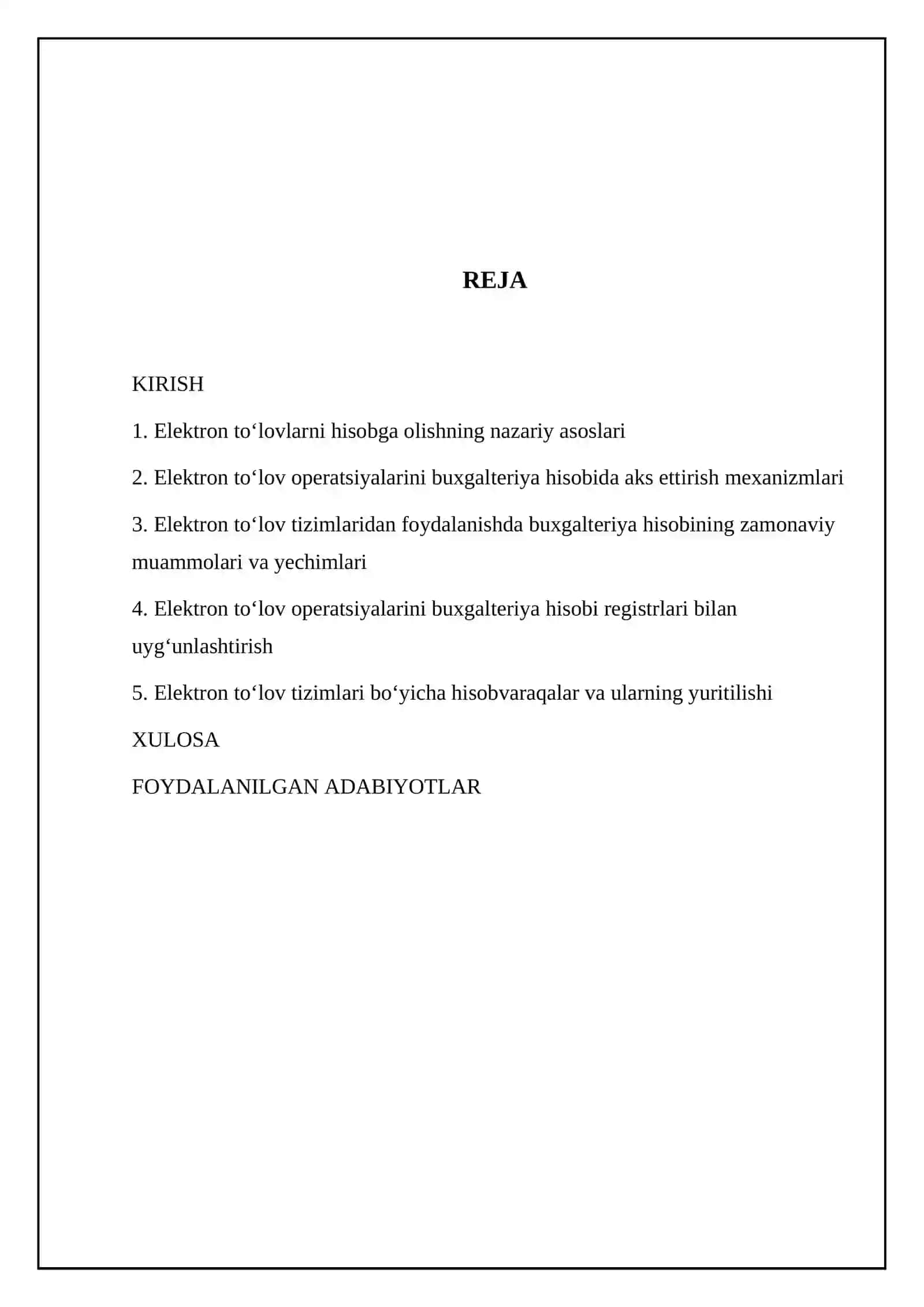 Elektron toʻlov tizimlarining buxgalteriya hisobida aks ettirilishi 2