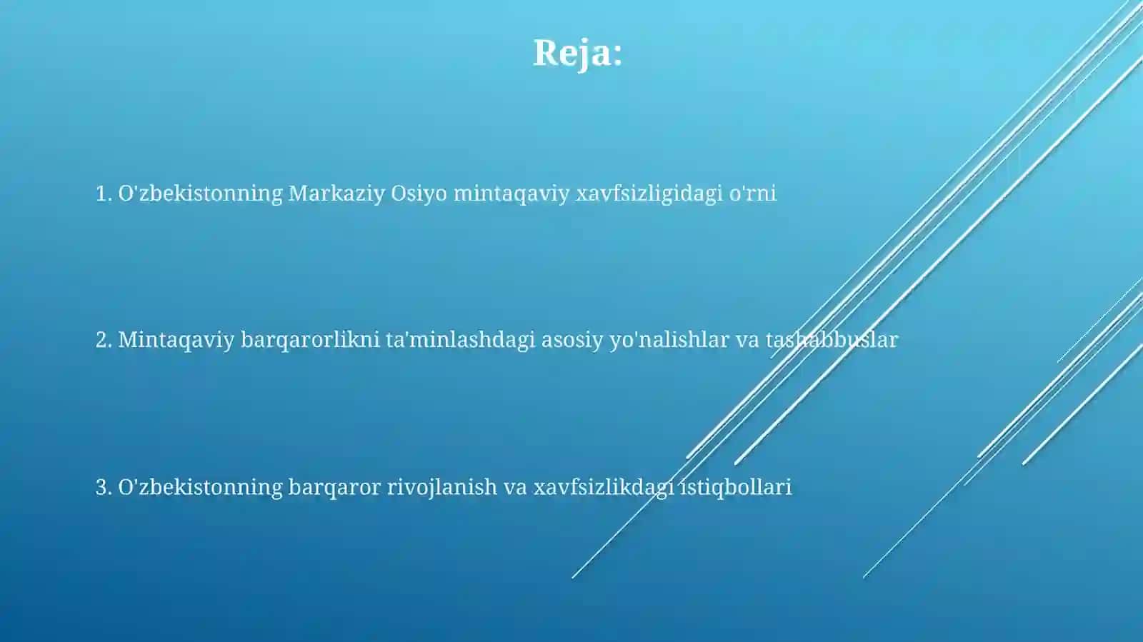 O’zbekistonning Markaziy Osiyodagi Tinchlik vabarqarorliknita’minlashdagiurni 2