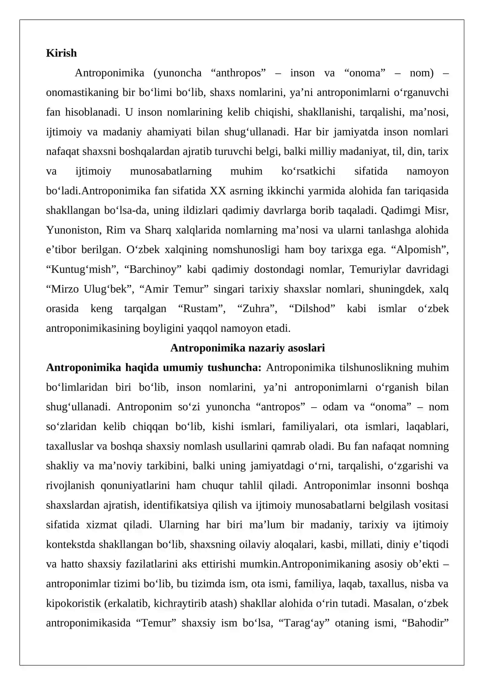 Antroponimika va uning turlari 2