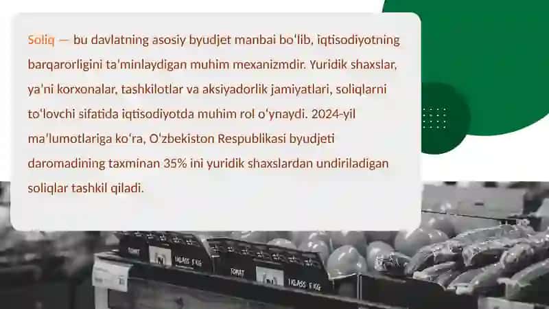 Yuridik shaxslardan undiriladigan umumdavlat soliqlar va ularning o’ziga xos xususiyatlari 2
