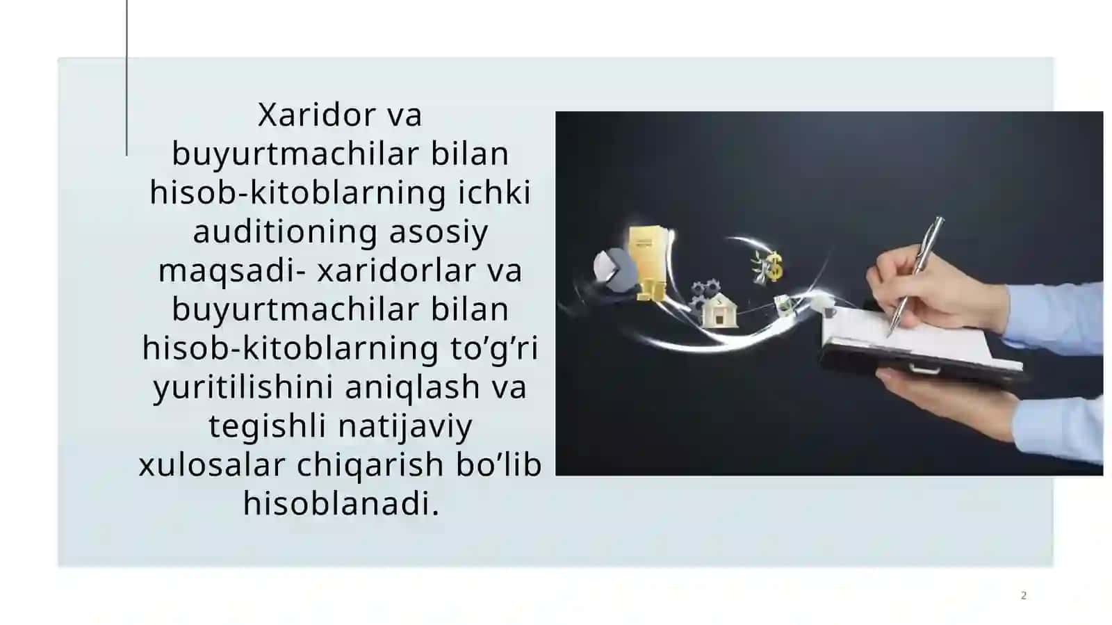 Xaridorlar va buyurtmachi bilan hisob-kitoblar, ichki audit 2