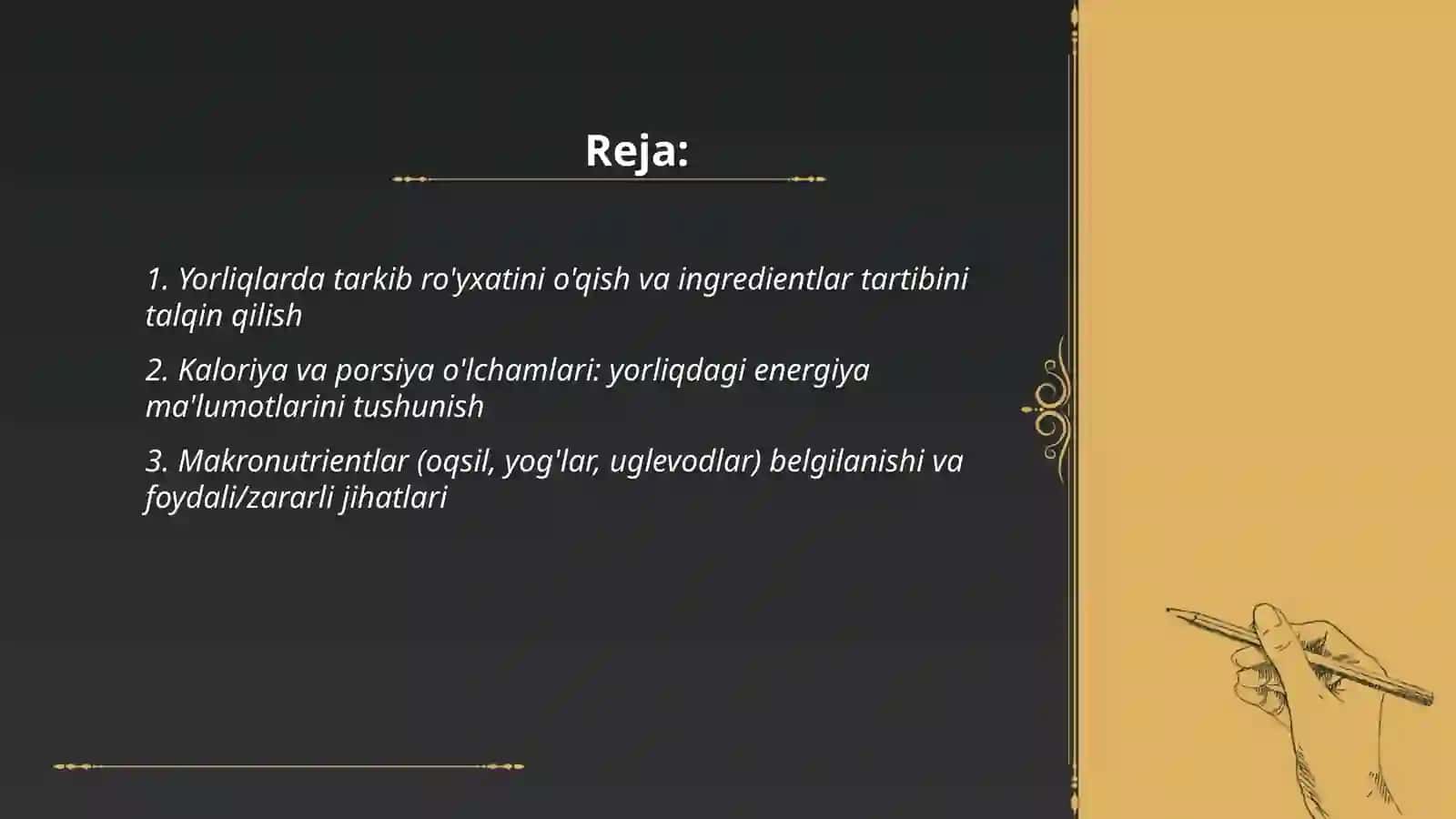 Oziq ovqat mahsulotlarining tarkibi 2