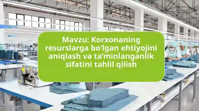 Korxonaning resurslarga boʻlgan ehtiyojini aniqlash va ta’minlanganlik sifatini tahlil qilish 2