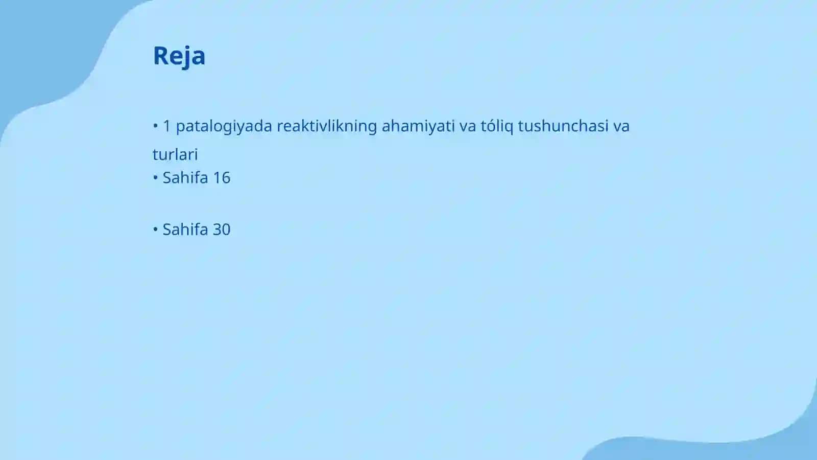 Patologiyada reaktivlikning ahamiyati. Ogʻiz boʻshligʻining himoyaviy omillari. Ogʻriq patofiziologiyasi 2
