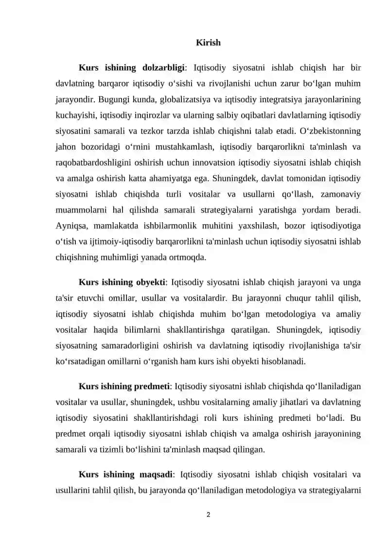 Iqtisodiy siyosatni ishlab chiqish vositalari va usullari 2