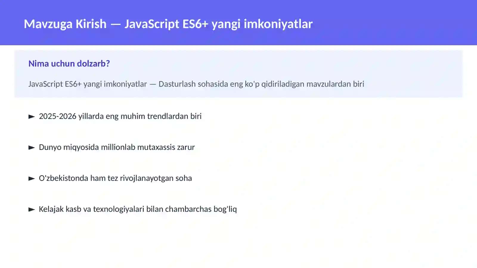 DASTURLASH | JAVASCRIPT VA WEB 2