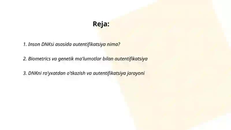 Kelajak texnologiyasi sifatida inson DNK ma'lumotlari asosida autentifikatsiya qilish imkoniyatlari 2