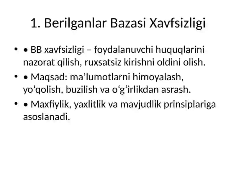 Berilganlar Bazasi Xavfsizligi 2