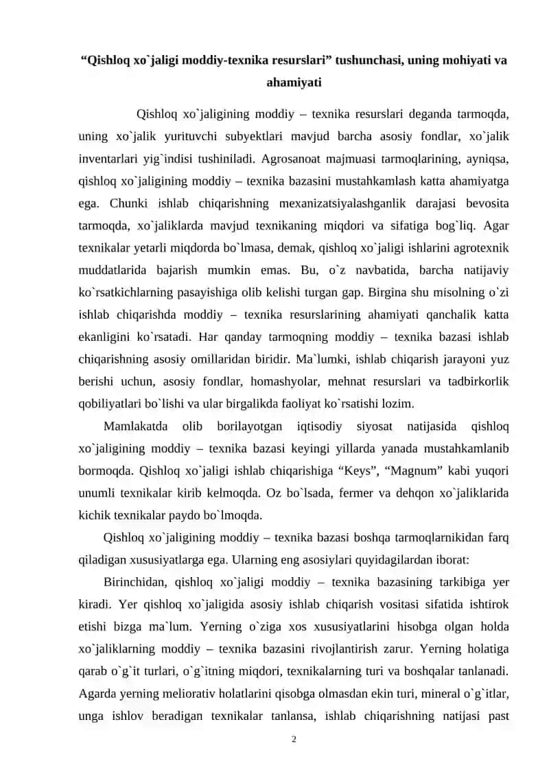 Qishloq xo`jaligi moddiy-texnika resurslari 2