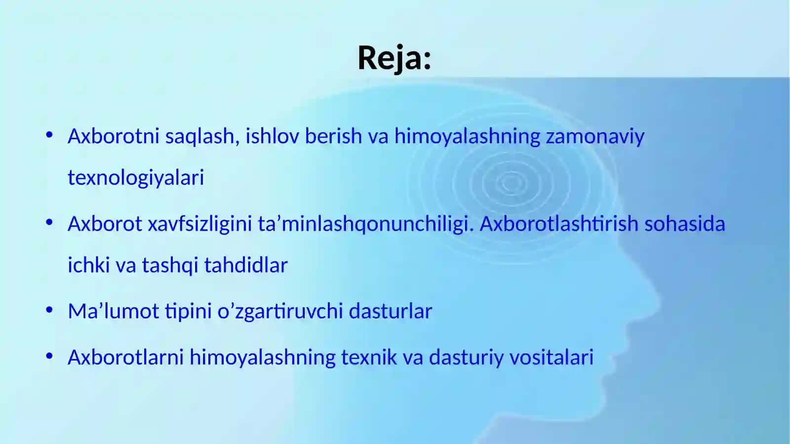 Axborotni saqlash, ishlov berish va himoyalashning zamonaviy texnologiyalari 2