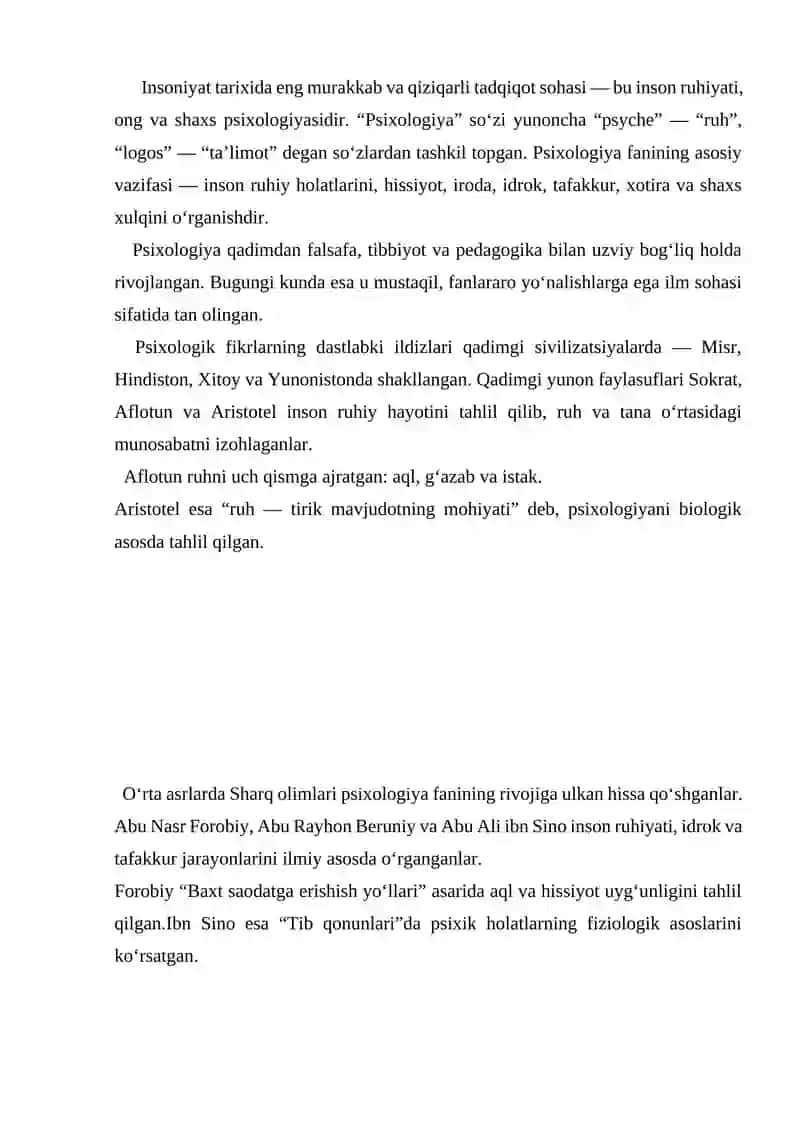 Psixologiya fanining taraqqiyot tarixi 2
