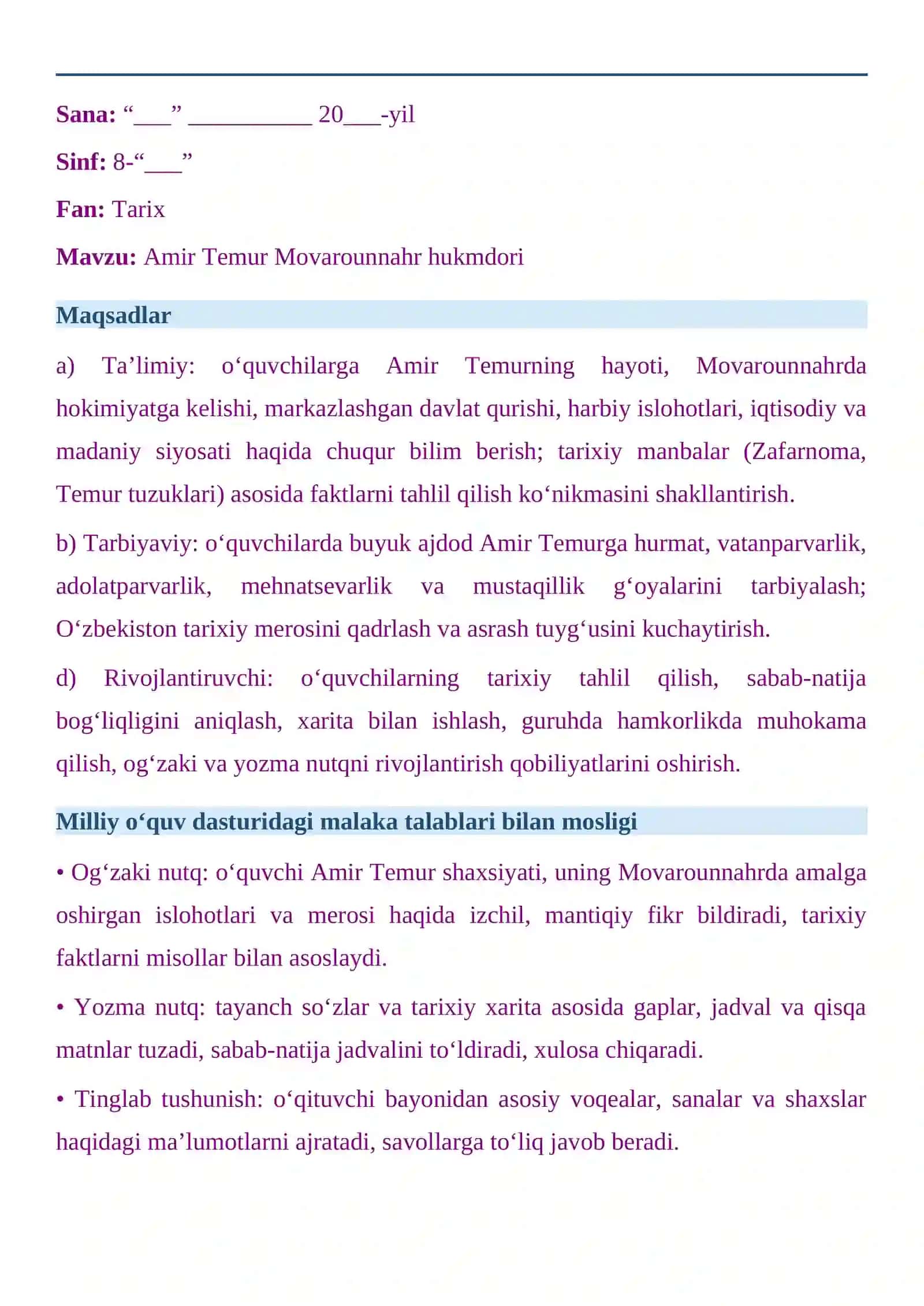 Dars Ishlanmasi - Amir Temur Movarounnahr hukmdori 2