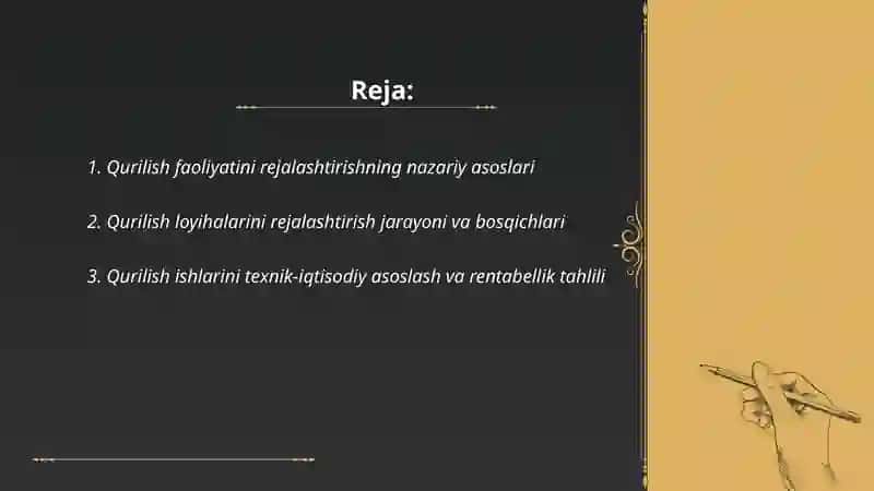 Qurilish faoliyatini rejalashtirish asoslari 2