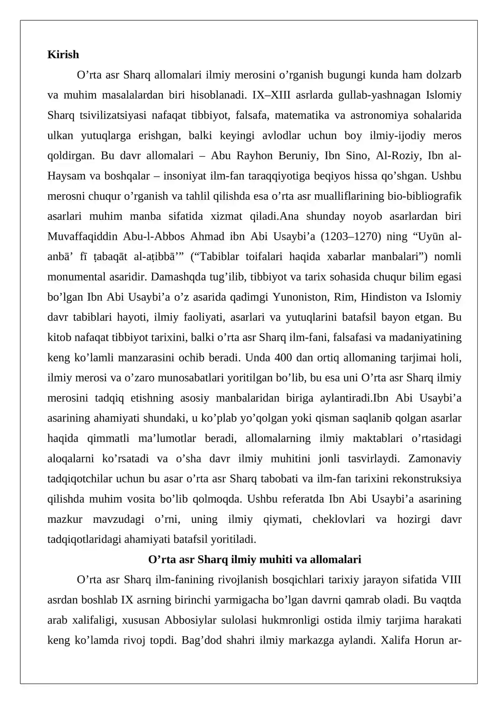 O’rta asr Sharq allomalari ilmiy merosini o’rganishda Ibn Abi Usaybi’a asarining o’rni 2