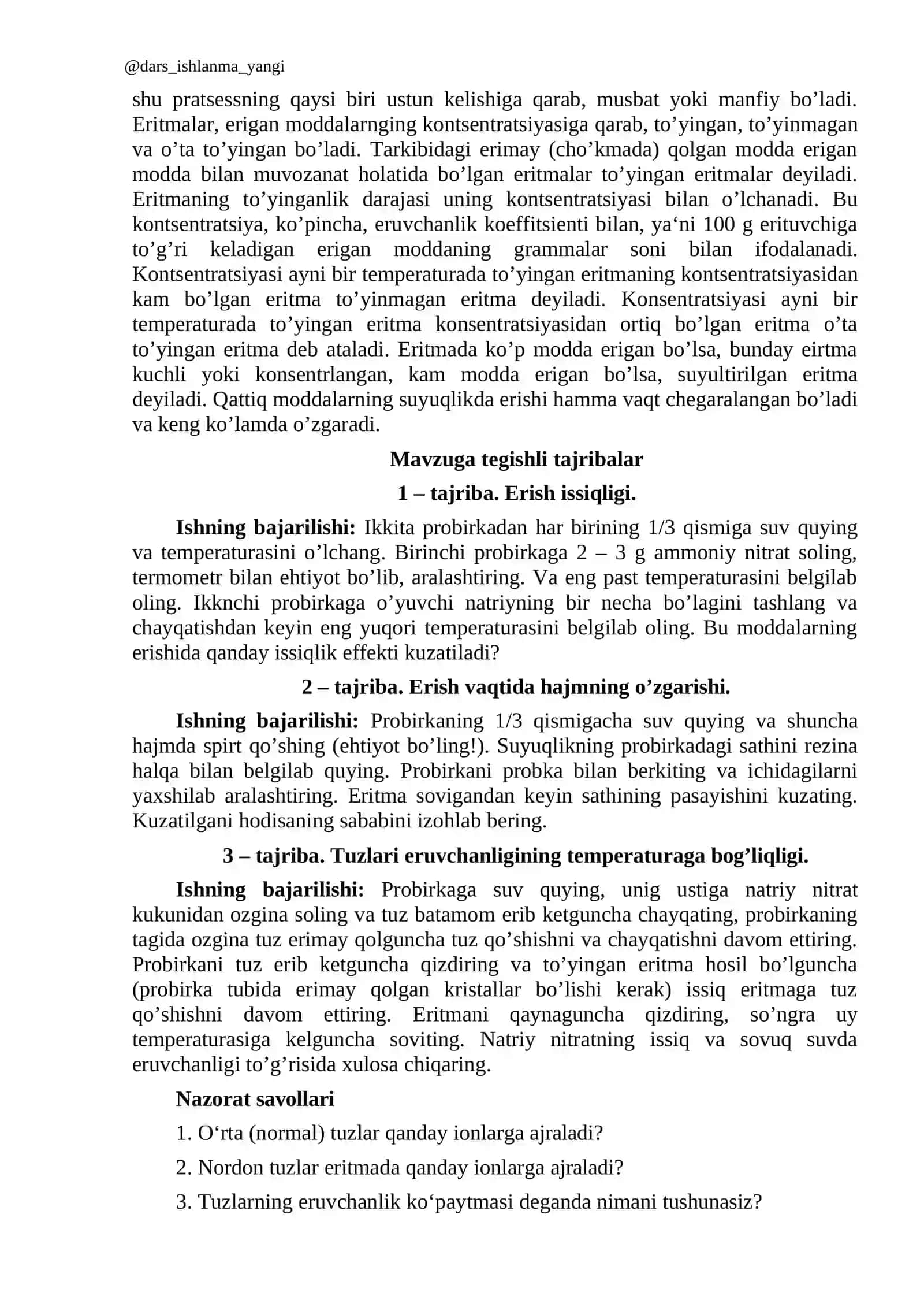 Laboratoriya Ishi - Tuzlarning erish issiqligini aniqlash 2