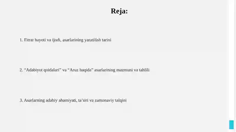 Adabiyot qoidalari va Aruz haqida asarlarini oʻrganish 2