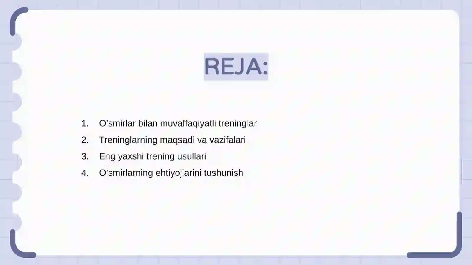 O’smirlar bilan o'tiladigan treninglar 2