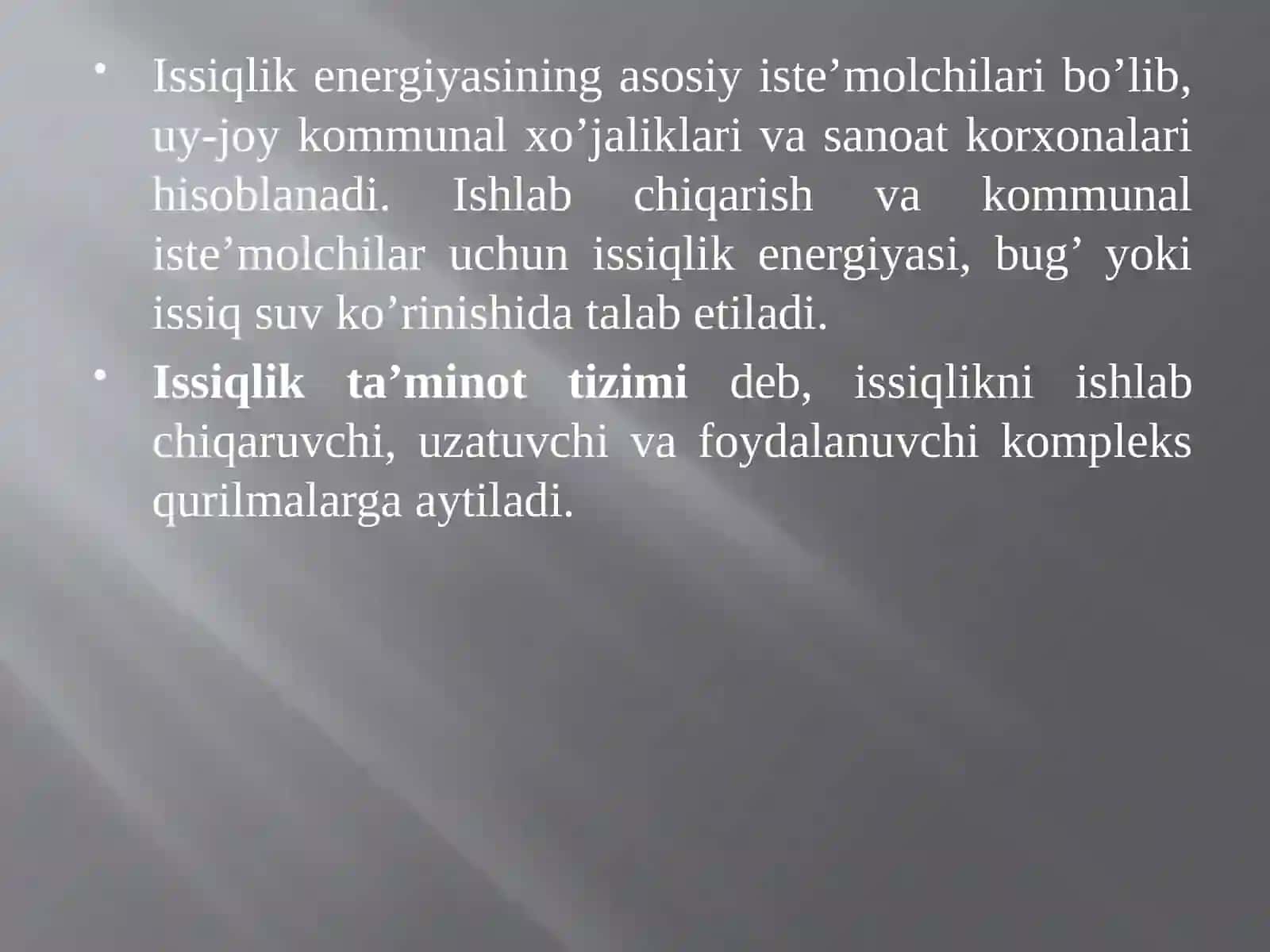 Issiqlik va elektr energiyalarni uzatish va iste’mol qilish 2