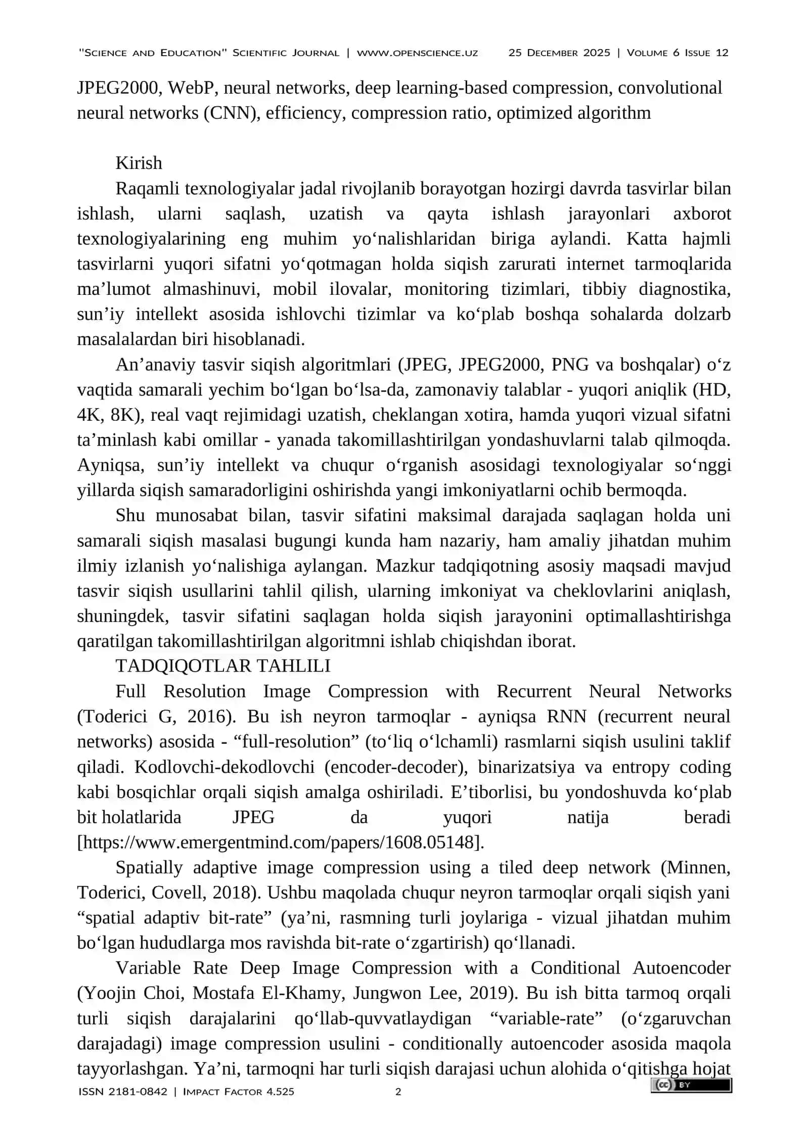 Tasvir sifatini saqlagan holda tasvirni siqish algoritmlarini takomillashtirish 2