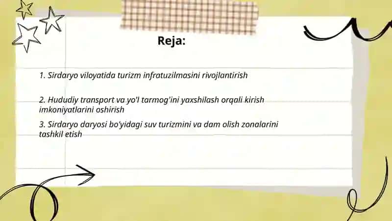 Sirdaryoda Turistik Salohiyatni Oshirish 2