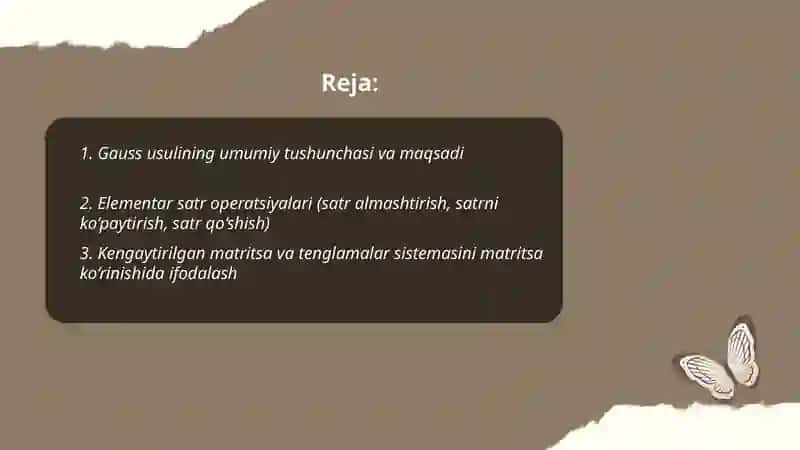 Chiziqli tenglamalar sistemasini Gauss usuli bilan yechish 2