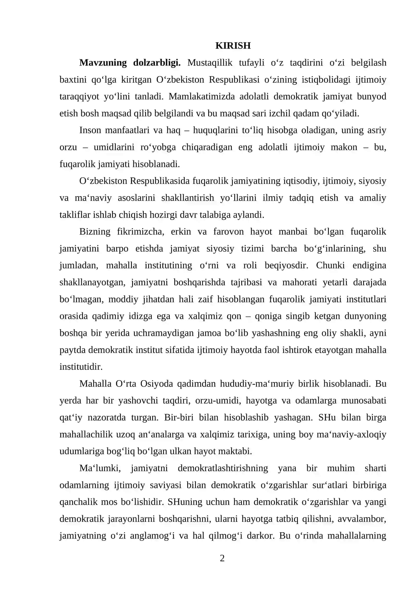 O‘zbekistonda fuqarolik jamiyatining barpo etishda mahalla institutining o‘rni va roli 2