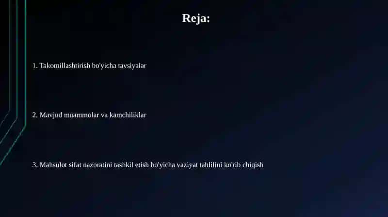 Mahsulot sifatini nazorat qilishni tashkil etishga oid vaziyat tahlilini ko‘rib chiqish 2
