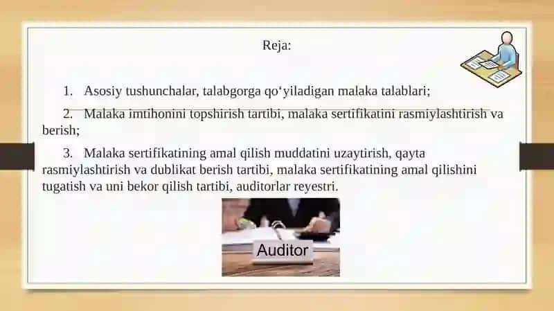 Auditor kasbi malaka sertifikati imtihoni va uni o’tkazish 2