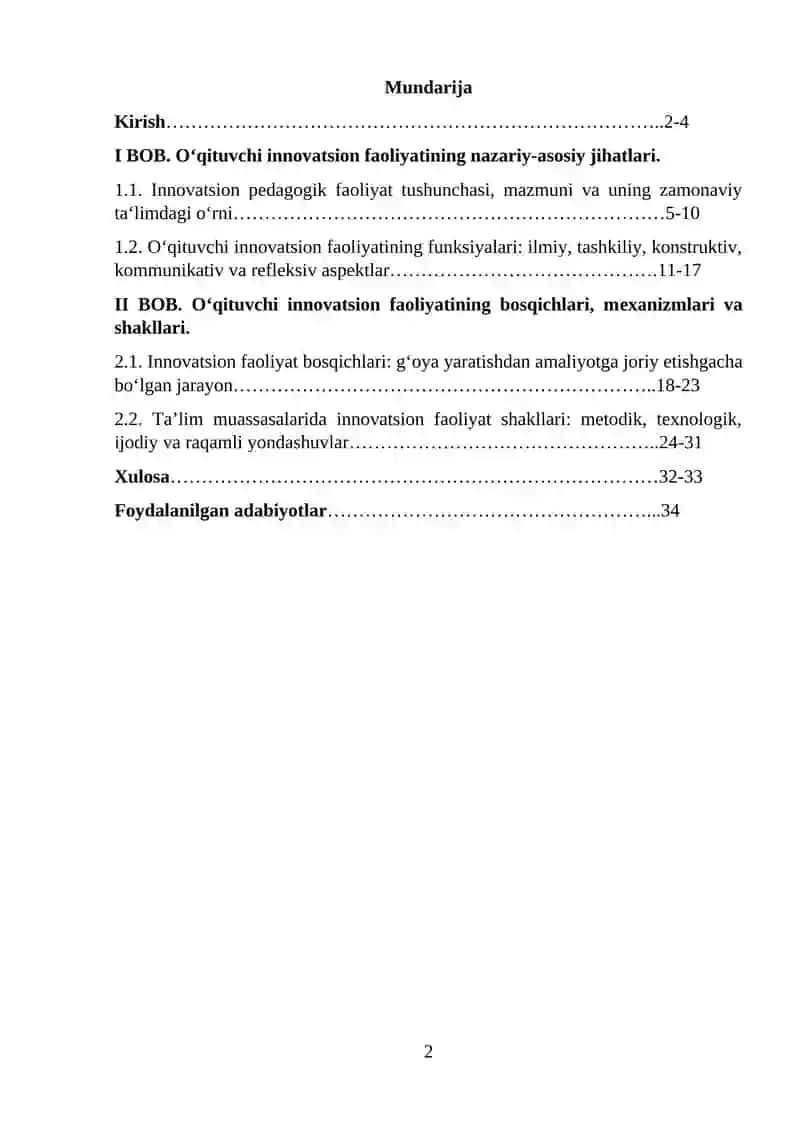 O‘qituvchi innovatsion faoliyatining funksiyalari bosqichlari va shakllari 2