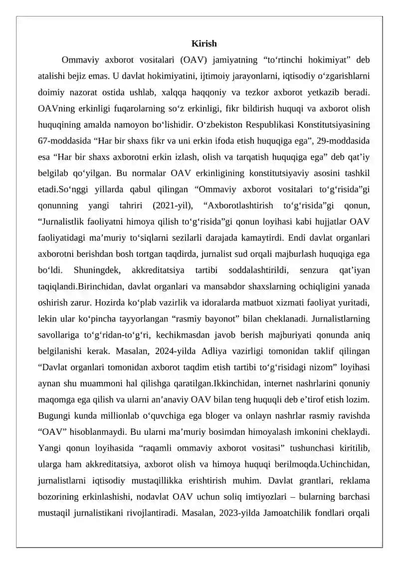 Ommaviy axborot vositalari erkinligi 2