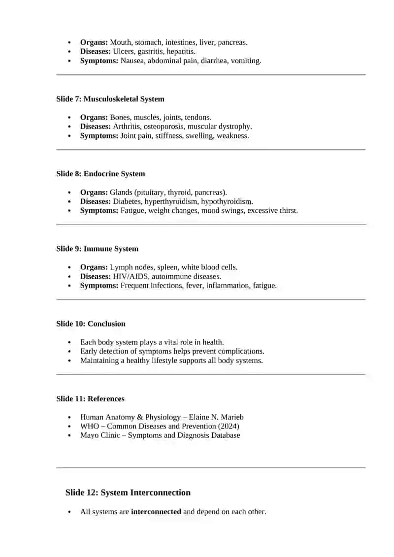 Systems, Diseases and Symptoms 2