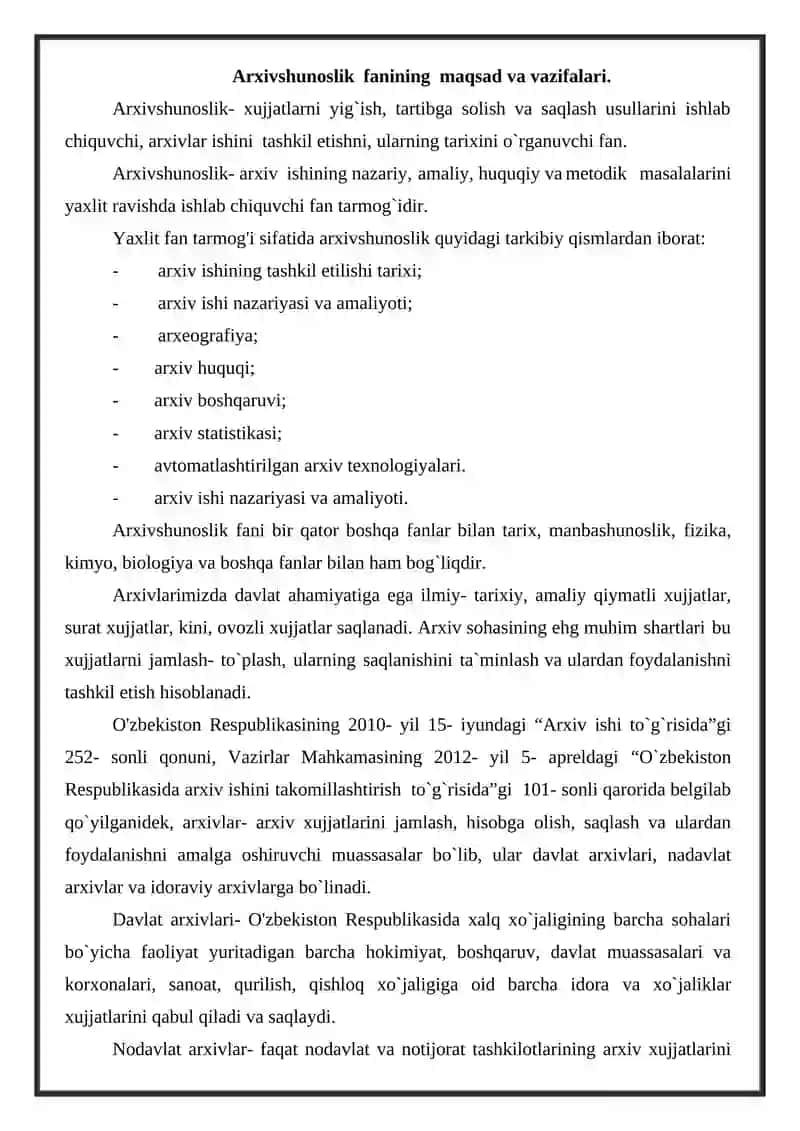 Arxiv hujjatlarini tuzish,hisobga olish va saqlash 2