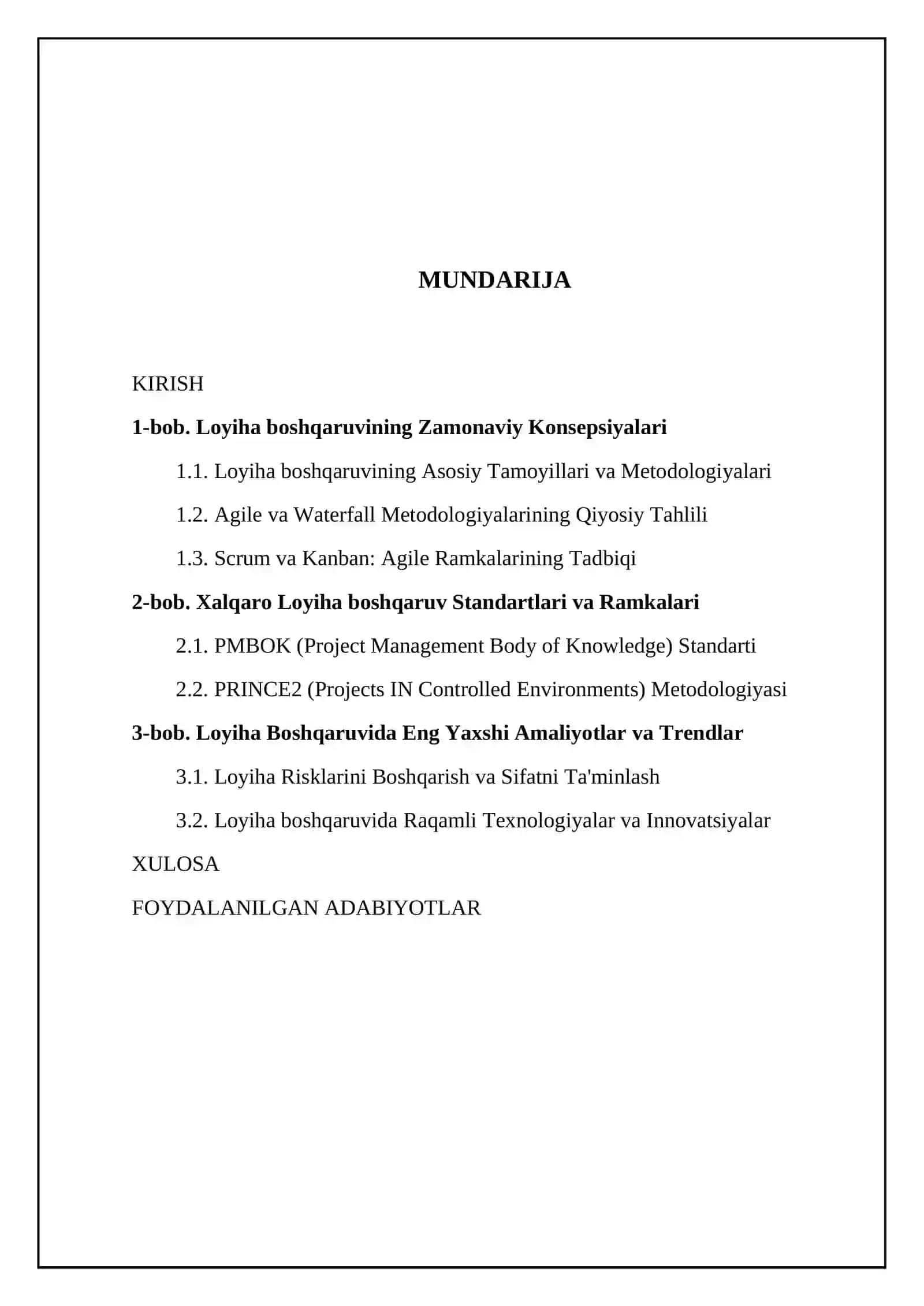 Loyiha boshqaruvining xalqaro uslublari 2