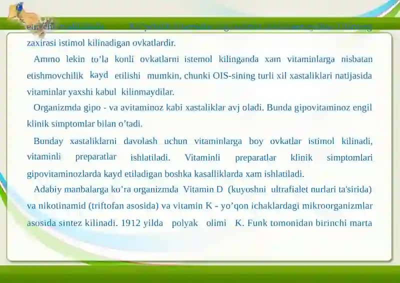 VITAMINLAR VA KOFERMENTLAR FARMAKOLOGIYASI 2