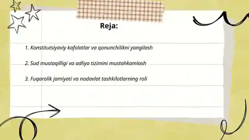 Yangi Oʻzbekistonda inson huquqlari va erkinliklari kafolatning yaratilishi Abduqayumova Ruxshona 2