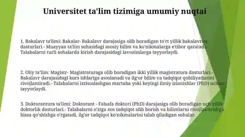 Bakalar, Magistr, Doktorantlarni Tayyorlashda Universitetda O‘Qitish Tizimi 2