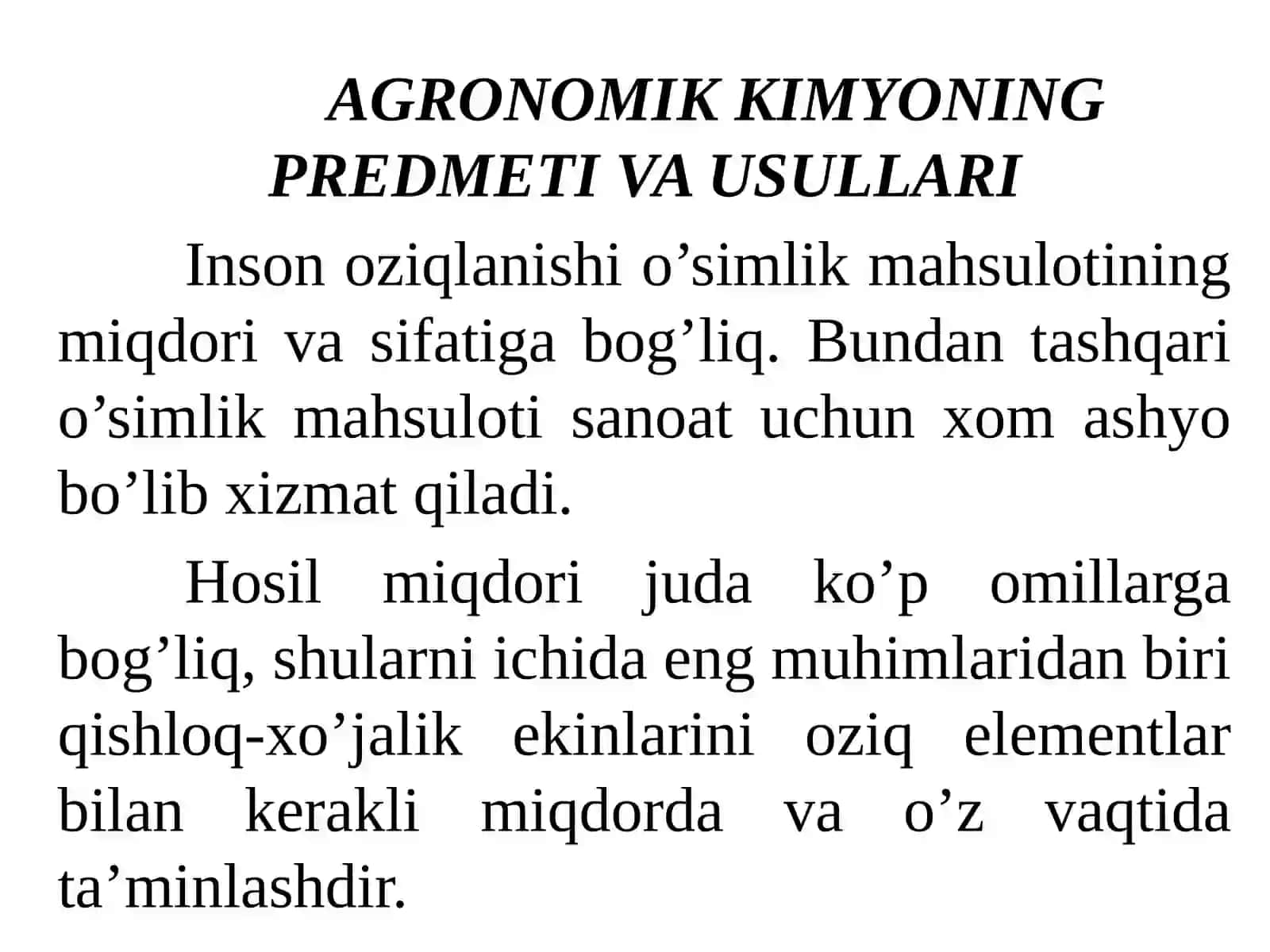 Agrokimyo fanining maqsadi va vazifalari 2