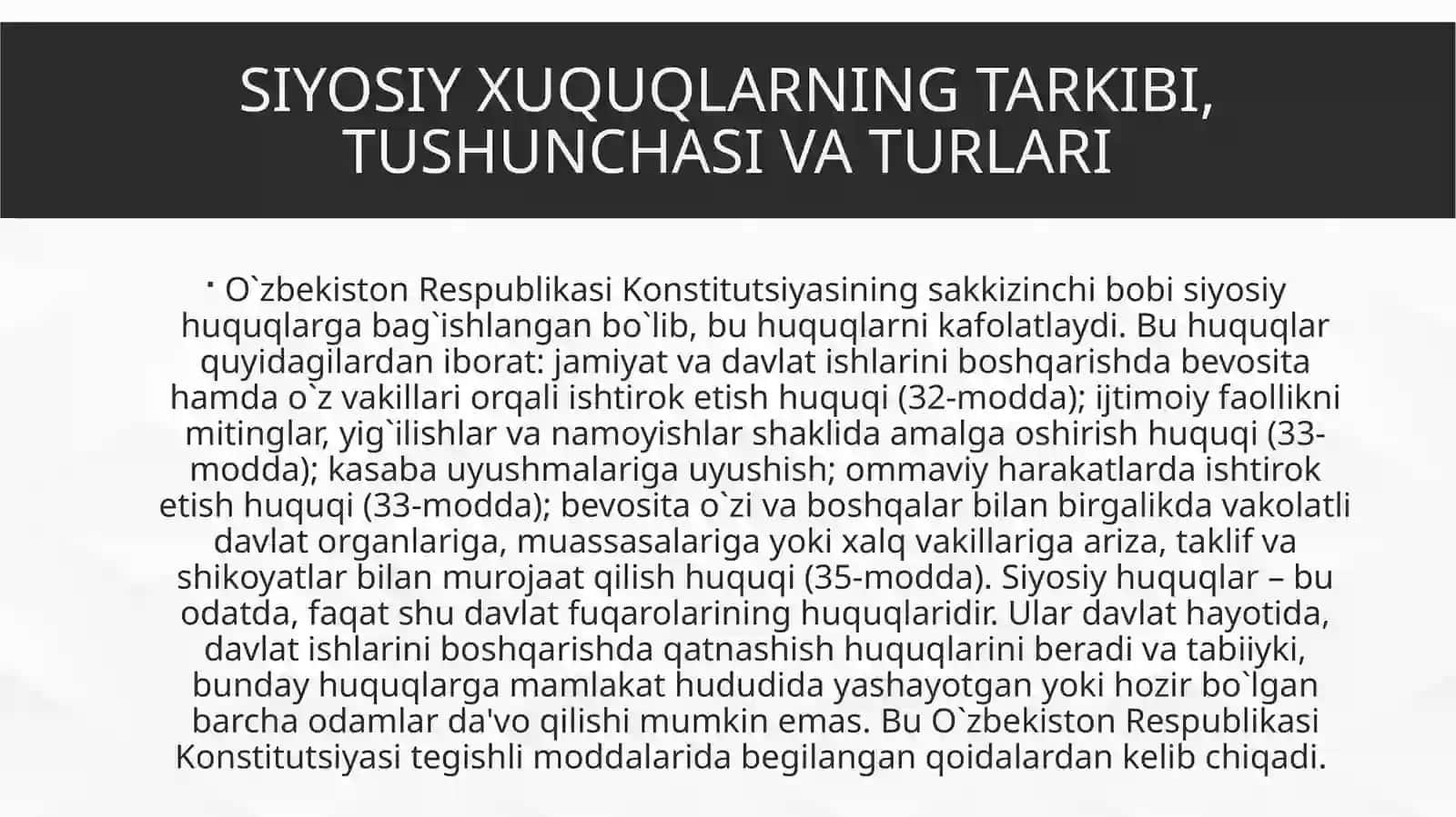 Siyosiy xuquqlarning tarkibi, tushunchasi va turlari 2