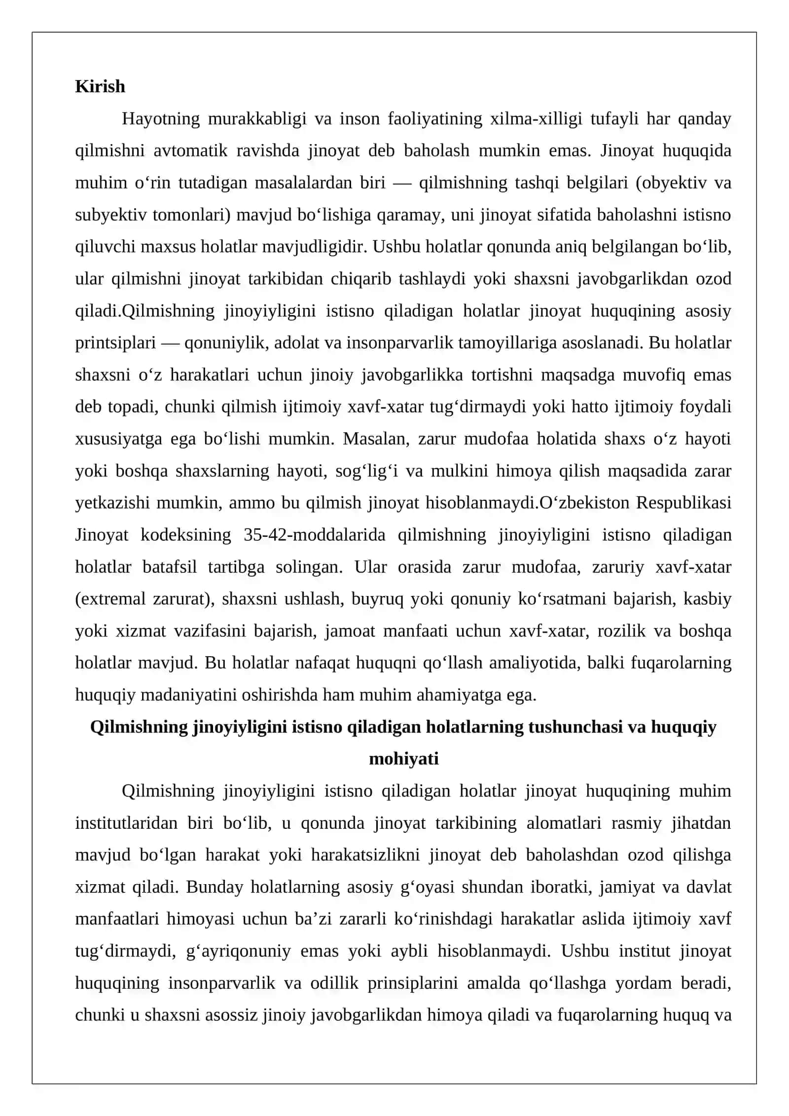 Qilmishning jinoyiyligini istisno qiladigan holatlar 2