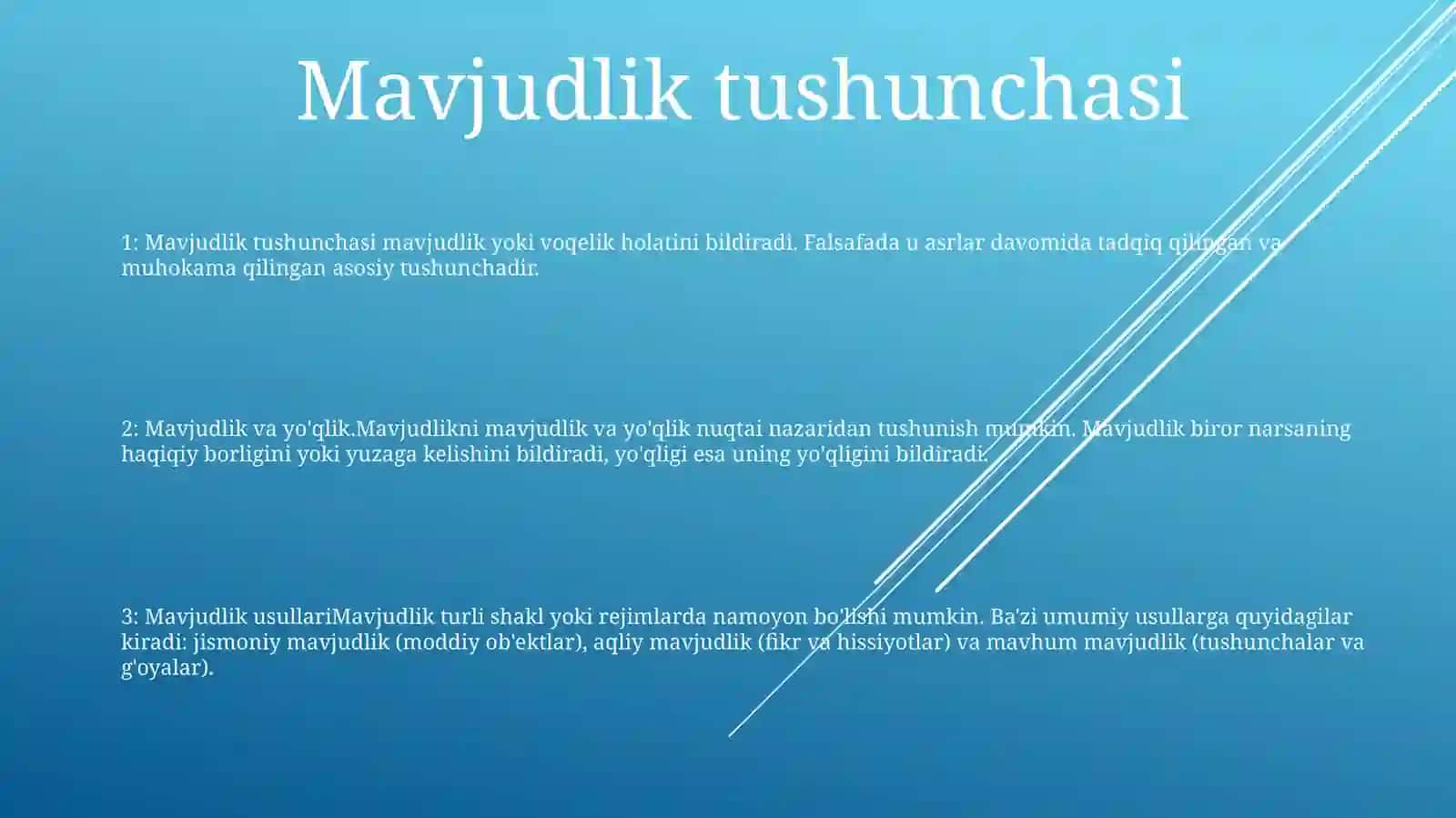 Borliq Mavjudligining UsuliVaShakllari 2
