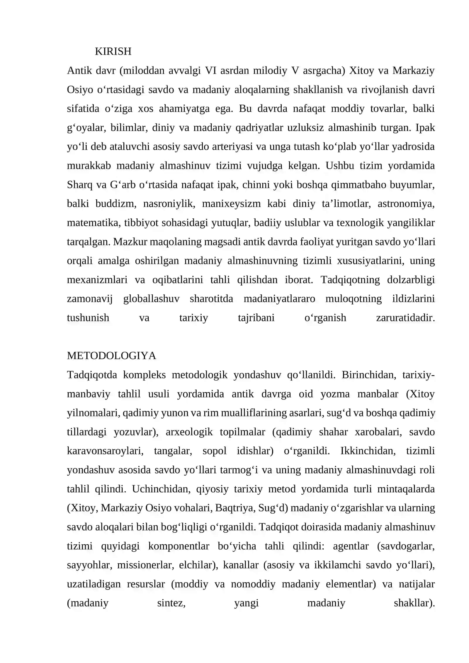 ANTIK DAVRDA XITOY VA MARKAZIY OSIYO SAVDO YO'LLARI MADANIY ALMASHUNUV TIZIMI 2