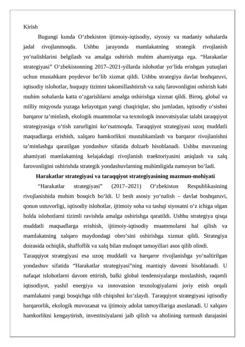 Harakatlar strategiyasidan – taraqqiyot strategiyasi sari 2