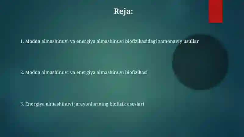 Moddalar almashinuvi va energiya almashinuvi biyofizikasi 2
