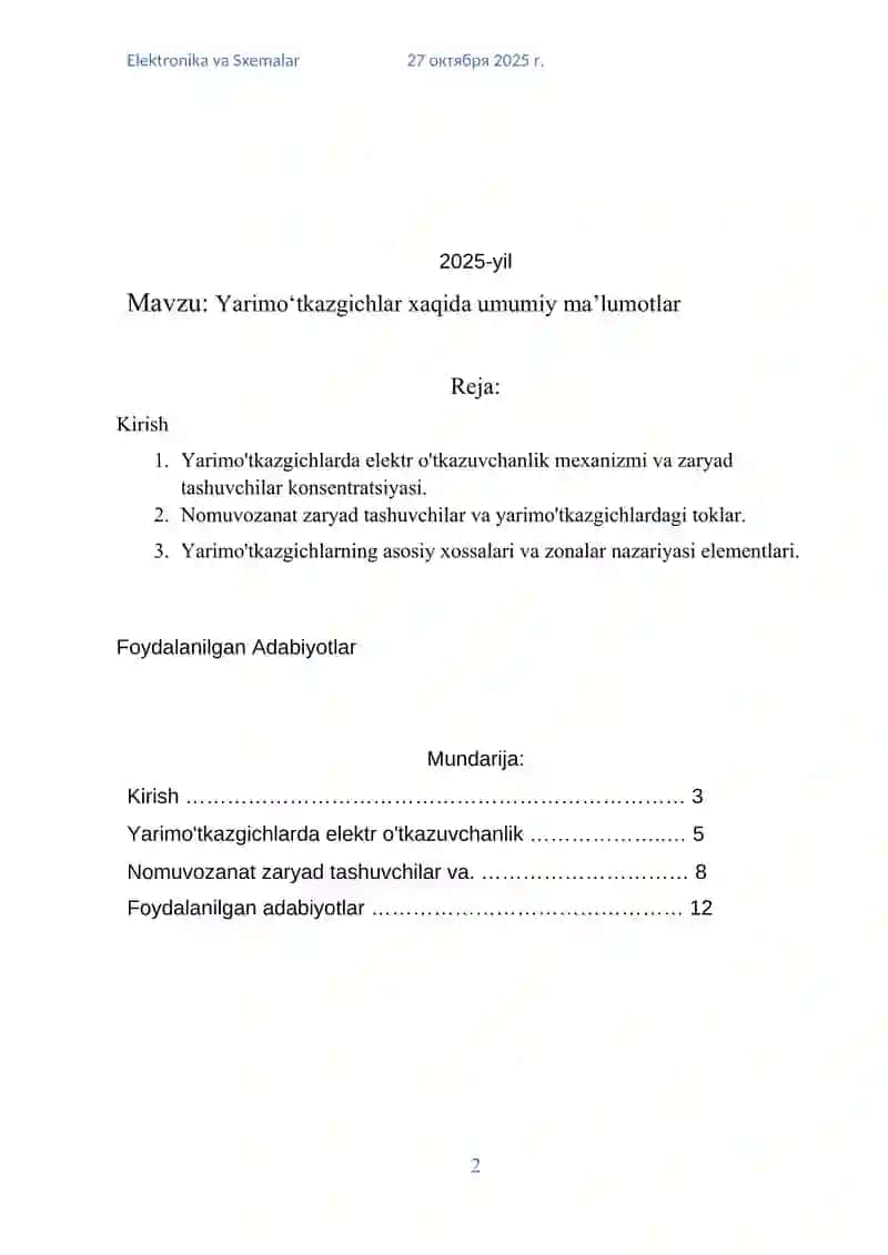 Yarimo‘tkazgichlar xaqida umumiy ma’lumotlar 2