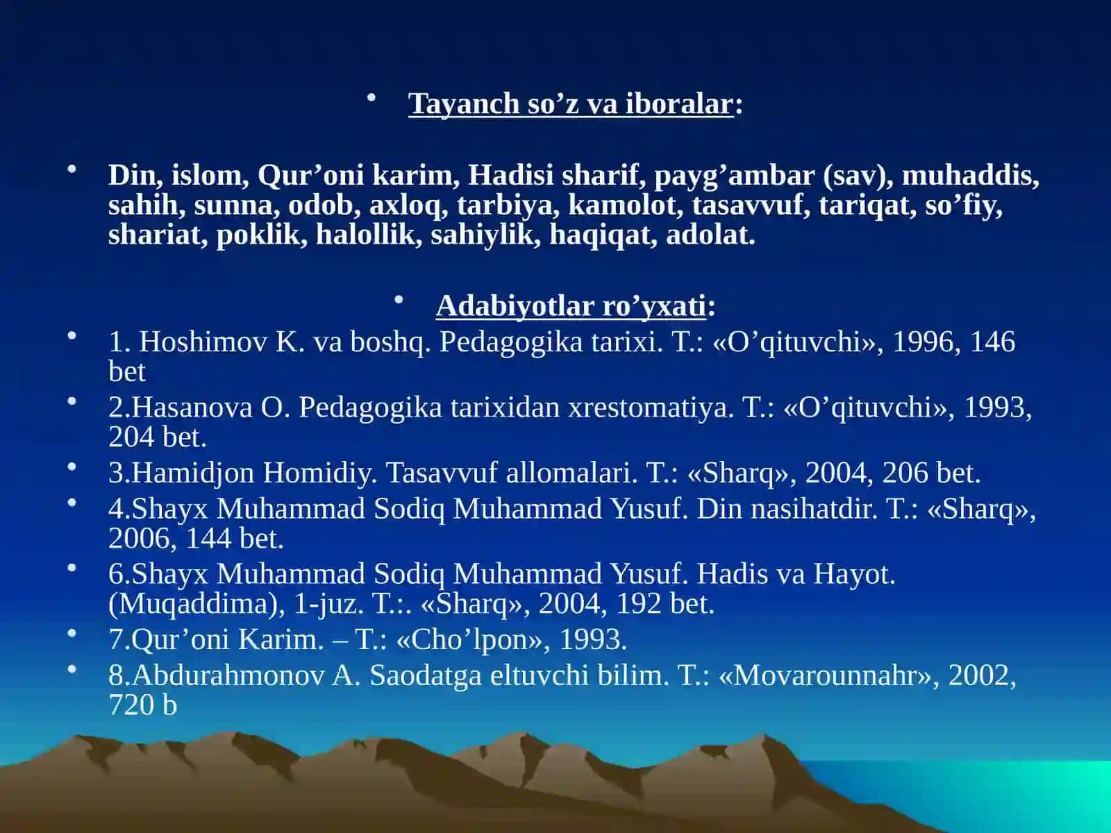 Islom dini va hadislarning inson ma’naviy kamolotining tarkib topishidagi o’rni 2