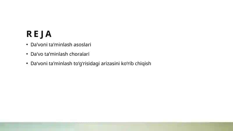 Mavzu: Da'vo ishini yuritish 2
