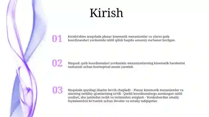 Mexanizmlar Kinematikasini Polyar Planlar Usulida Egish. Texliklar Rejasi 2